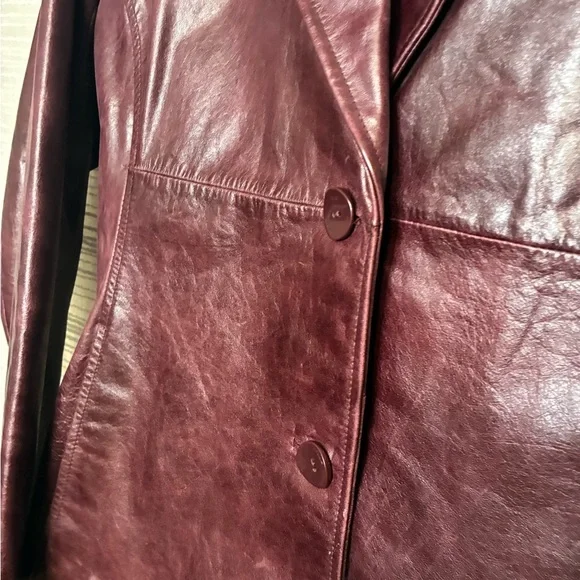 90s/Y2K Wilsons Pelle Studio Oxblood Red Genuine Leather 2-Button Blazer - Picture 5 of 10